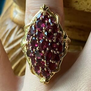 Natural Rhodolite Garnet Sterling Silver Cocktail Ring Size 6.75